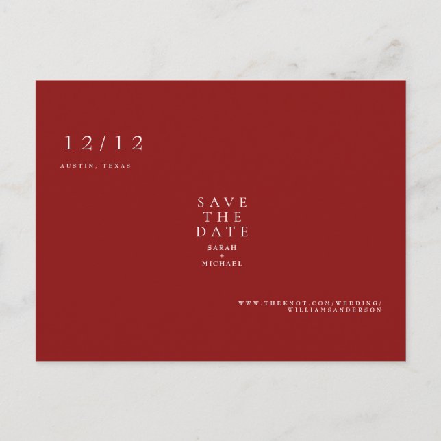 Ruby Red Simple Text Only Wedding Save the Date Postcard (Front)