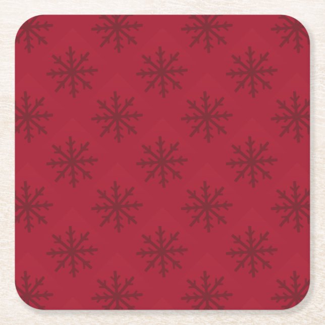Ruby Red Snowflake Pattern Square Paper Coaster (Front)