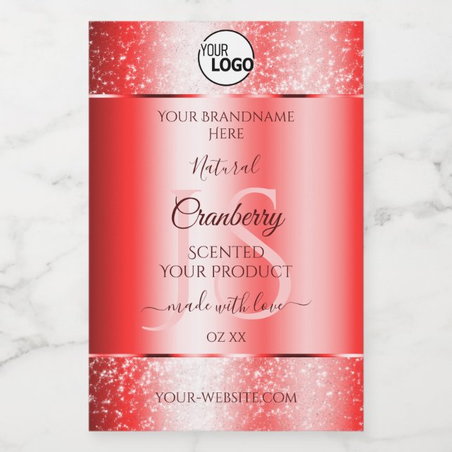 Ruby Red Soft Glitter Product Labels Monogram Logo (Single Label)