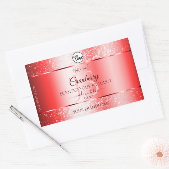 Ruby Red Soft Glitter Product Labels Monogram Logo (Envelope)