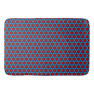 Ruby red stars on turquoise Bath Mat