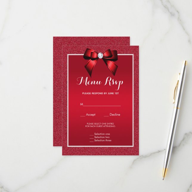 Ruby Red & Stylish Gem Wedding Menu RSVP (Front/Back In Situ)