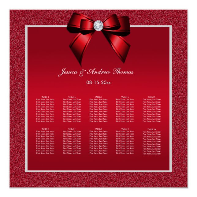 Ruby Red & Stylish Gem Wedding Seating Chart (Front)