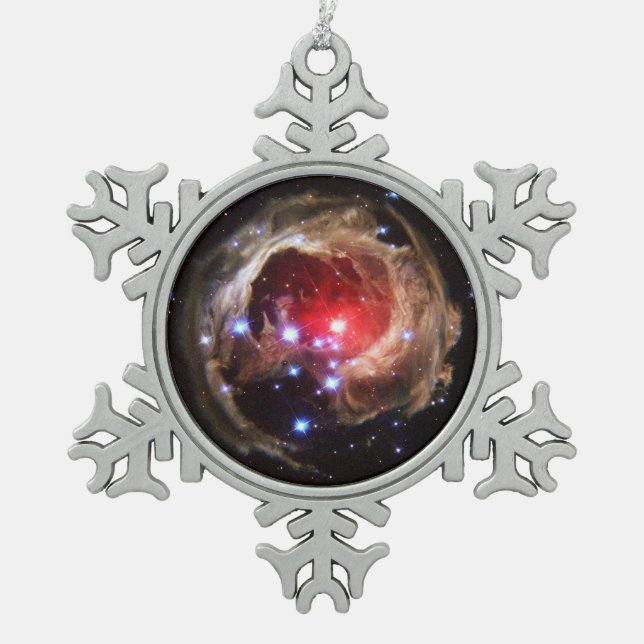 Ruby Red Supergiant Star Dust Snowflake Pewter Christmas Ornament (Front)
