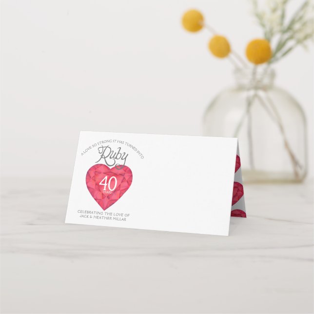 Ruby red watercolor 40th wedding event place cards (Front)