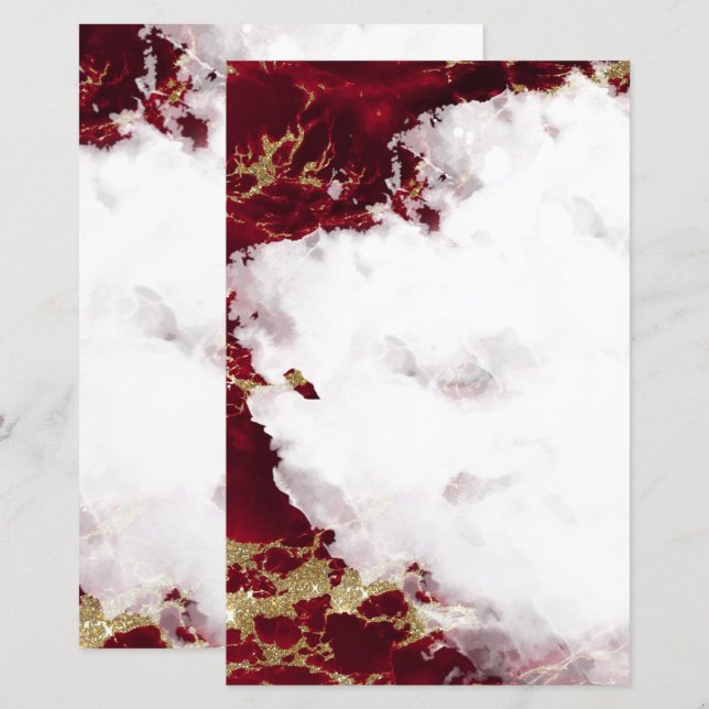 Ruby Red Watercolor Geode Blank Stationery (Front/Back)