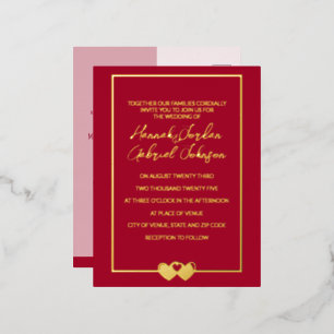Ruby Red Wedding Foil Invitation Postcard