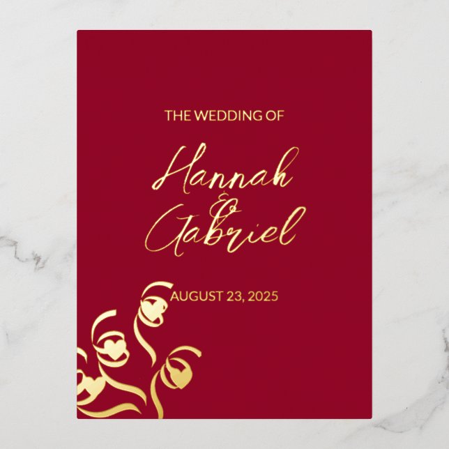 Ruby Red Wedding Foil Invitation Postcard (Front)