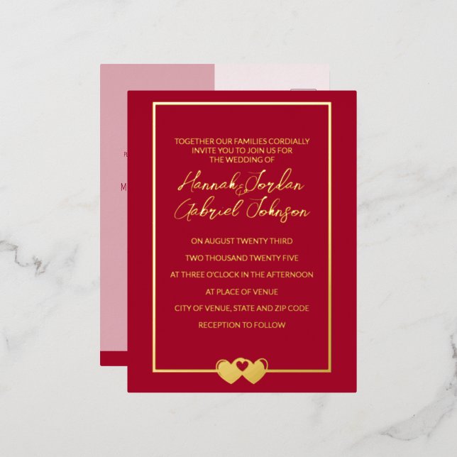 Ruby Red Wedding Foil Invitation RSVP Postcard (Front/Back)