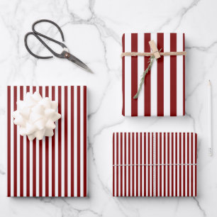 Ruby Red & White Stripes Wrapping Paper Sheet
