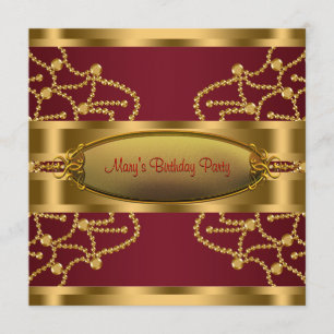 Ruby Red Wine and Burgundy Gold Birthday Party Invitation