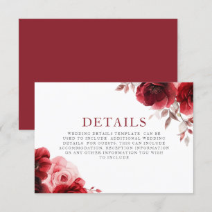 Ruby Red Wine Luxe Radiant Floral Wedding Details Enclosure Card