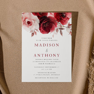 Ruby Red Wine Luxe Radiant Floral Wedding Invitation