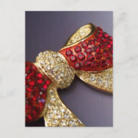 Ruby Rhinestone Bow Postcard