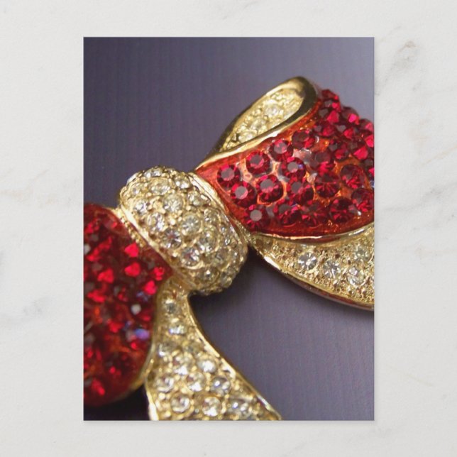 Ruby Rhinestone Bow Postcard (Front)