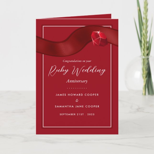 Ruby Ribbon, 40 Year Wedding Anniversary Card (Front)