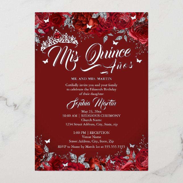 Ruby Rose Red Silver Mis Quince Quinceanera  (Front)