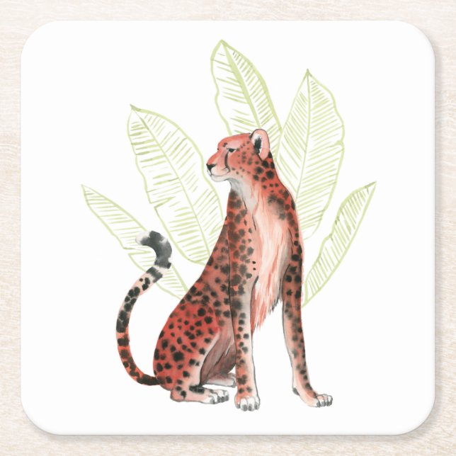 Ruby Runner Leopard Square Paper Coaster (Front)