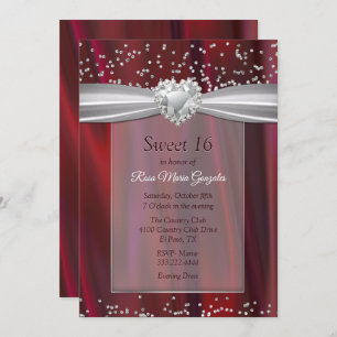 Ruby Satin and Diamonds Sweet 16 Invitation