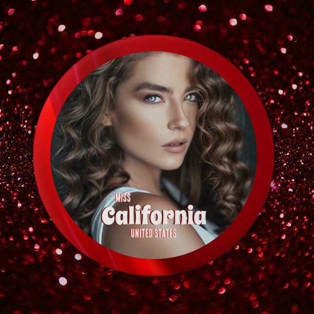 Ruby Shine Pageant Button (Go red! The ruby shine pageant button features a rich red border to compliment your photo and text)