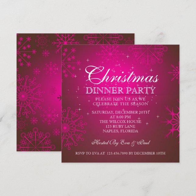 Ruby Snowflakes Christmas Dinner Party Invitation (Front/Back)