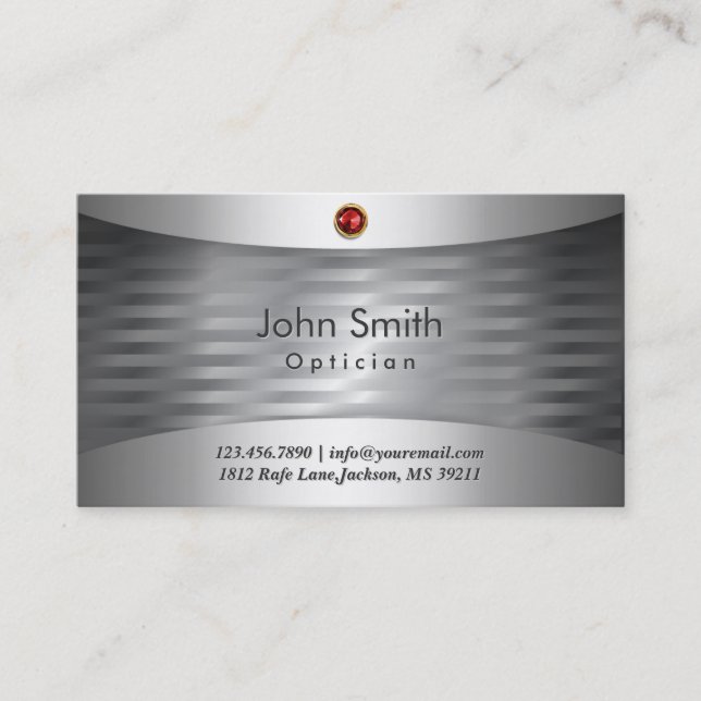 Ruby Stone Steel Optician Business Card (Front)