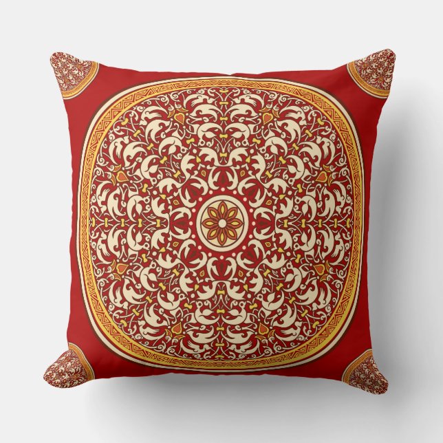 Ruby Sunset Floral Throw Pillow (Front)