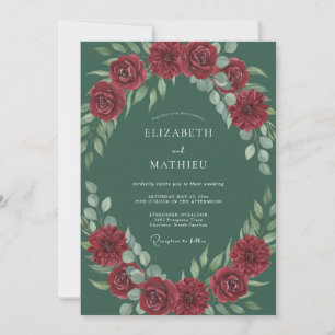 Ruby Teal Foliage Eucalyptus Wedding Invitation