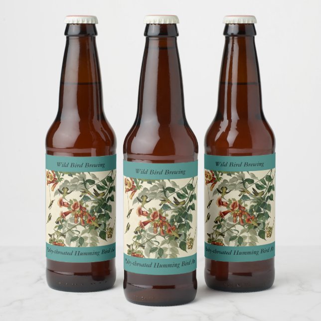 Ruby-throated Humming Bird, Audubon Birds America Beer Bottle Label (Bottles)