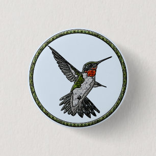 Ruby Throated Hummingbird 3 Cm Round Badge