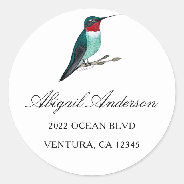 Ruby-throated Hummingbird Address Classic Round Sticker (Front)