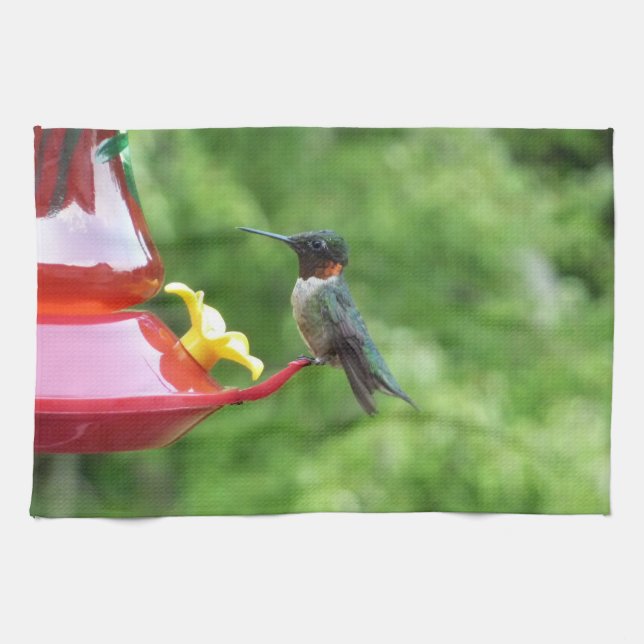 Ruby-Throated Hummingbird Bird Photography Tea Towel (Horizontal)