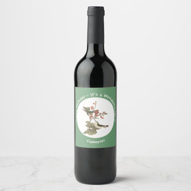 Ruby-throated Hummingbird, Birthday or Other Party Wine Label (Front)
