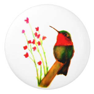Ruby-Throated Hummingbird Ceramic Knob