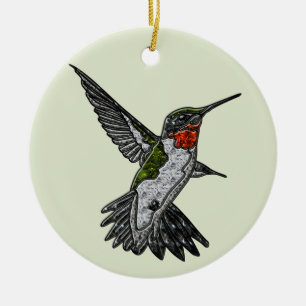 Ruby Throated Hummingbird Ceramic Tree Decoration