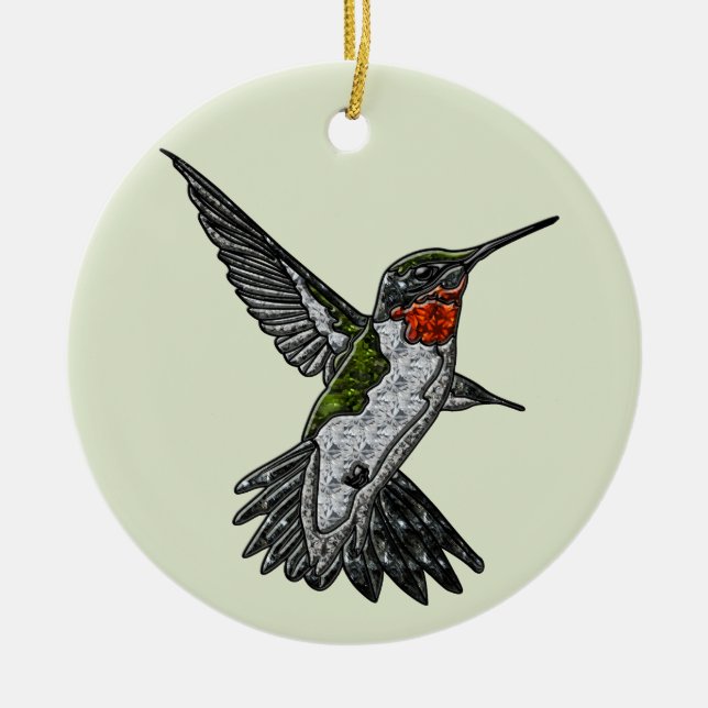 Ruby Throated Hummingbird Ceramic Tree Decoration (Front)