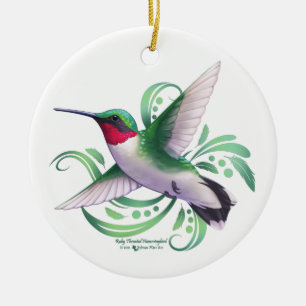 Ruby Throated Hummingbird Ceramic Tree Decoration