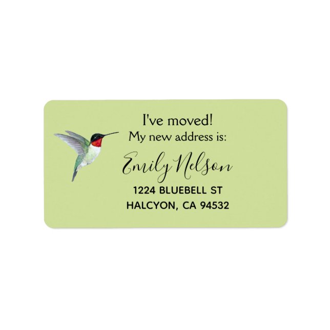 Ruby-throated Hummingbird Change of Address Label (Front)
