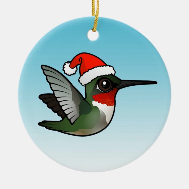 Ruby-throated Hummingbird Christmas Ceramic Tree Decoration (Front)