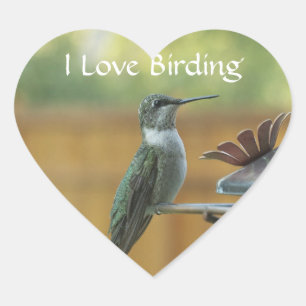 Ruby Throated Hummingbird Heart Sticker