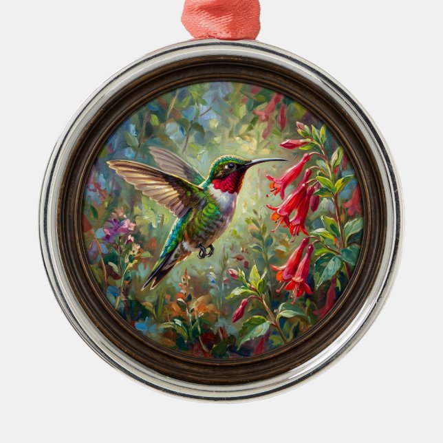 Ruby-throated Hummingbird Metal Tree Decoration (Front)