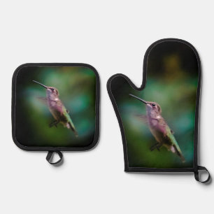 Ruby-throated Hummingbird Original Photograph Oven Mitt & Pot Holder Set