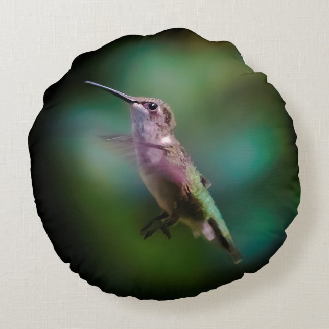 Ruby-throated Hummingbird - Original Photograph Round Cushion (Back)