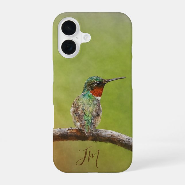 Ruby-Throated Hummingbird Painting Custom Name  iPhone 16 Case (Back)