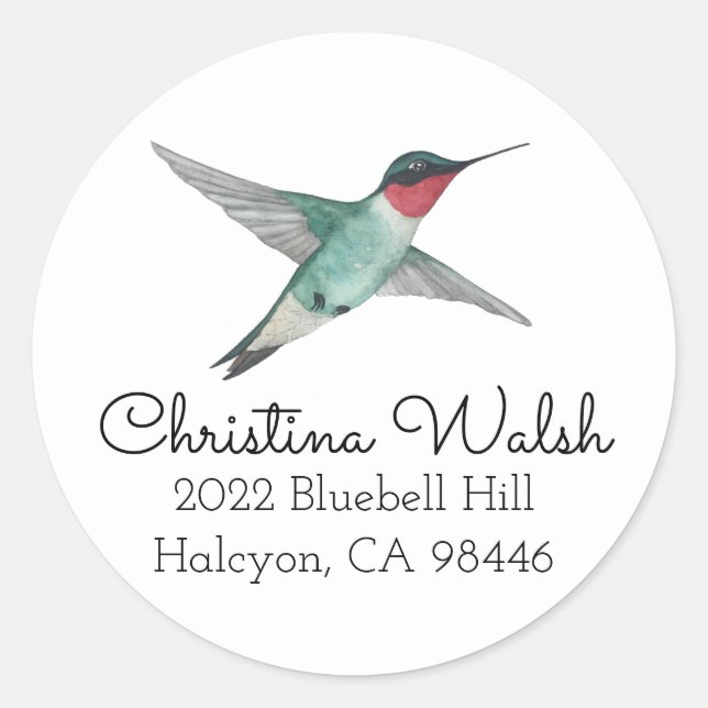 Ruby-throated Hummingbird return address Classic Round Sticker (Front)