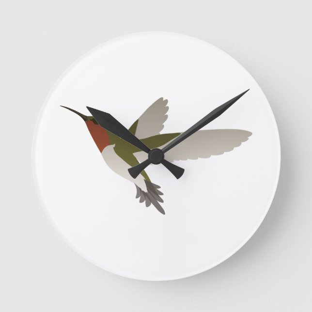 Ruby Throated Hummingbird Round Clock (Front)