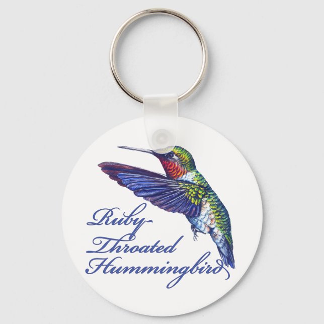 Ruby Throated Hummingbird Scripted Key Ring (Front)