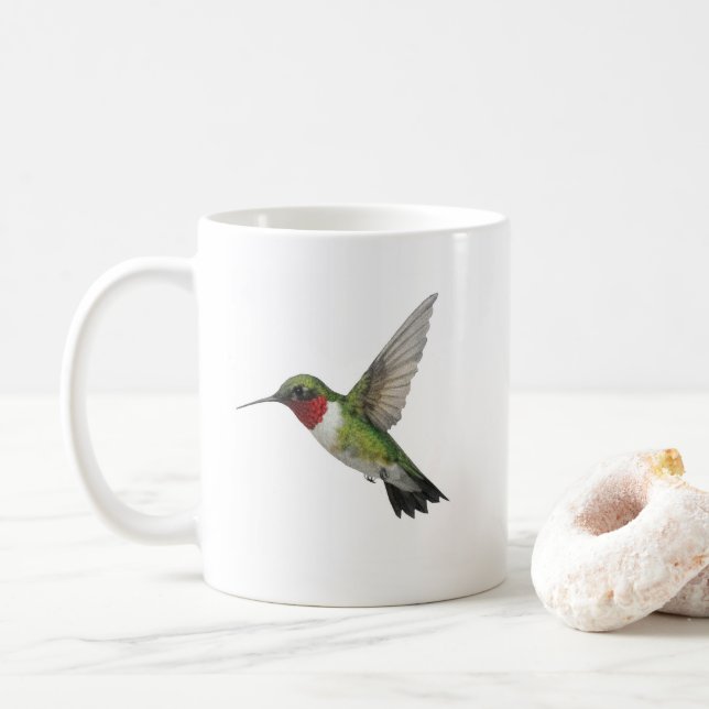 Ruby Throated Hummingbird Tropical Bird Mug (With Donut)