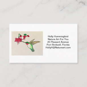 Ruby Throated Hummingbird Watercolor Pink Flower Business Card