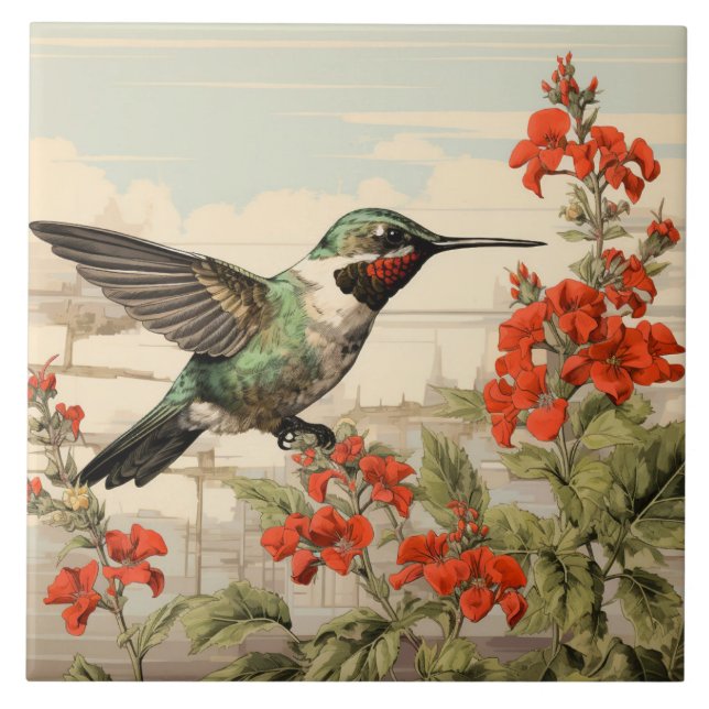Ruby-Throated Hummingbird, White and Green Body Tile (Front)